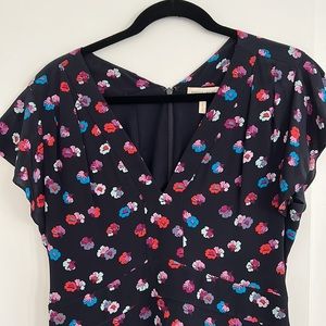 Rebecca Taylor navy floral dress with flutter sleeve and hem. Worn once.